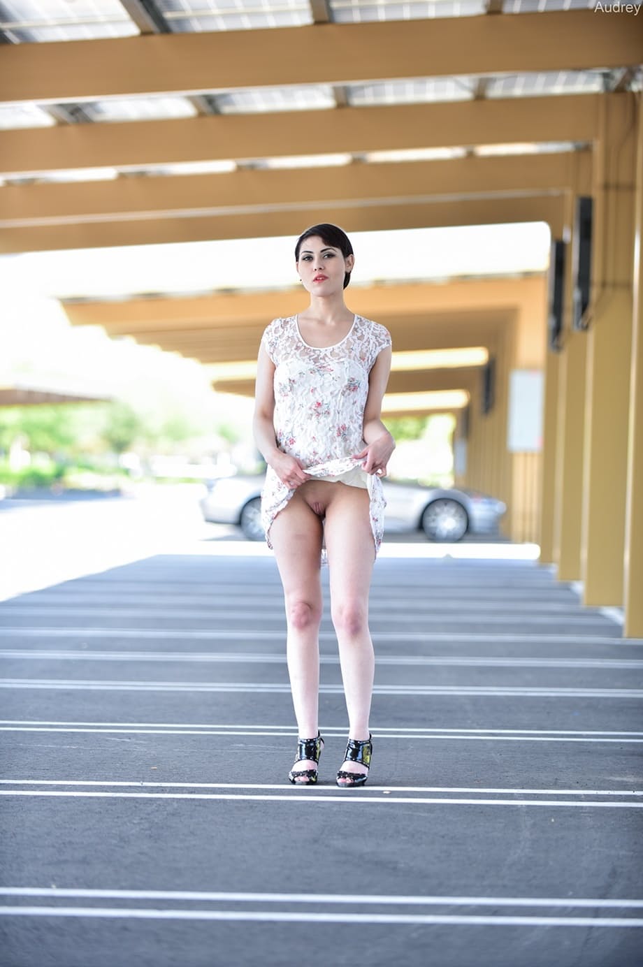Audrey Noir shows off big tits and smooth pussy outdoors - 2