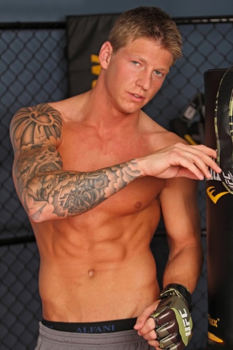 Gay hottie Cole Christiansen strips at the gym & touches his body & big dick