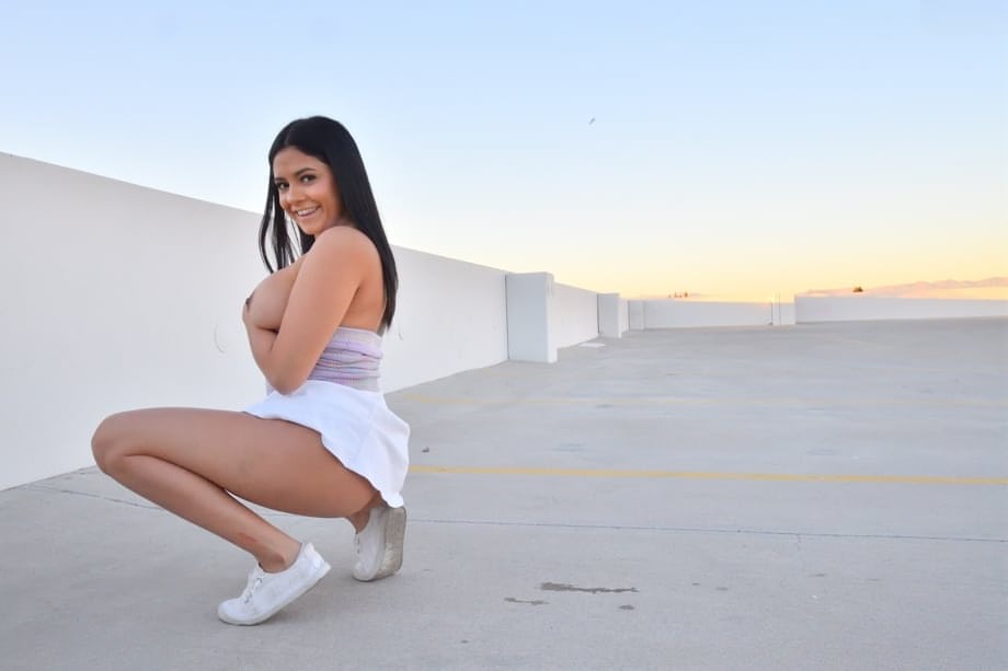 Serena Santos teases wildly, flashing massive tits and bare pussy rooftop - 7