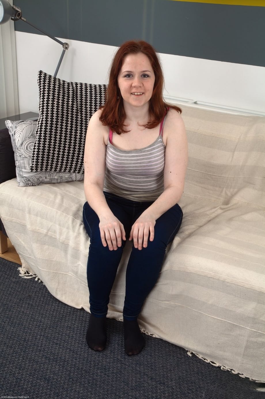 Kathy reveals her trimmed ginger pussy after stripping off tight jeans - 4