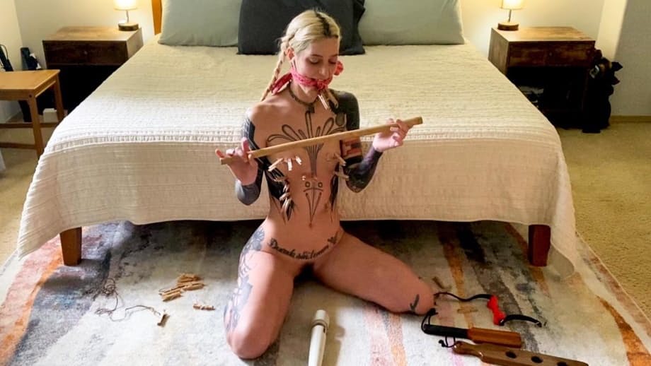 Cam Damage defies limits in hardcore tattooed babe floor bondage punishment - 9