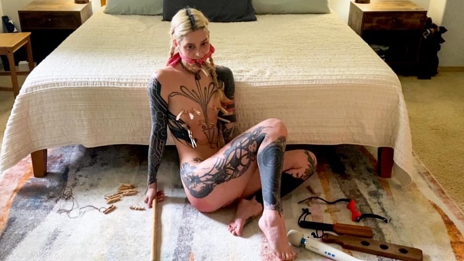 Cam Damage defies limits in hardcore tattooed babe floor bondage punishment - 12