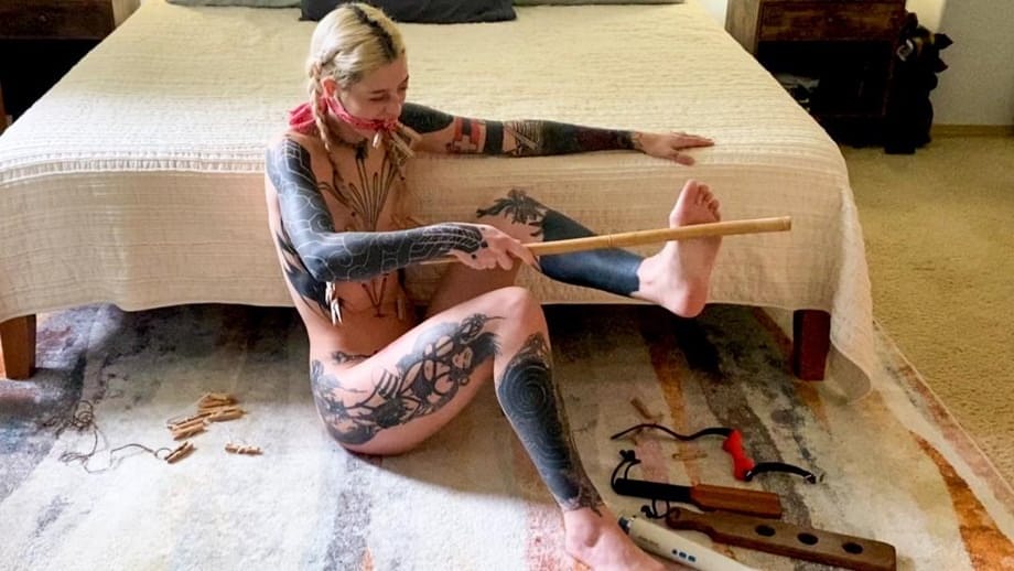 Cam Damage defies limits in hardcore tattooed babe floor bondage punishment - 13