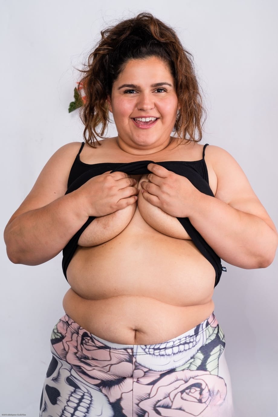 Karla Lane strips her lingerie to bare her huge tits and hairy wet pussy - 1