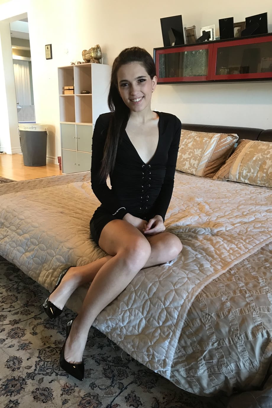 Brooke Haze eagerly parts her shaved teen folds on a sunny vacation balcony - 1