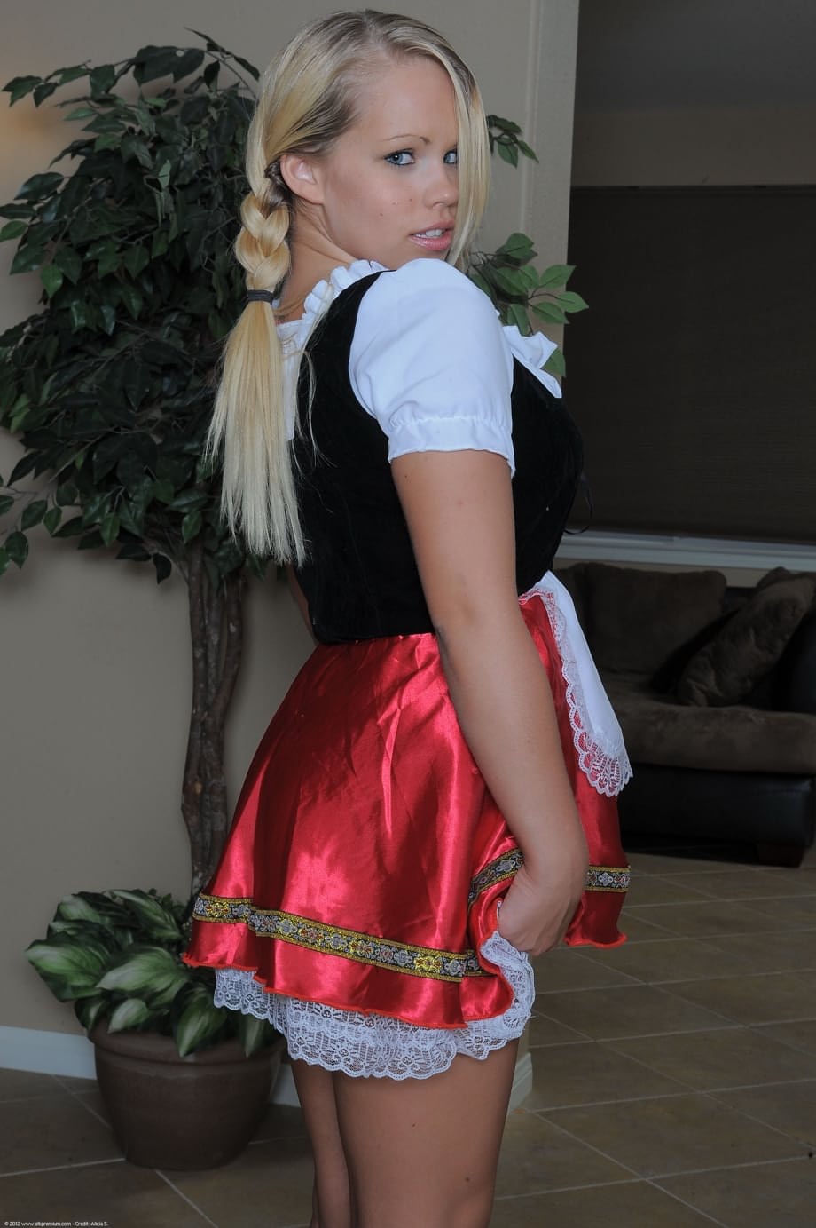 Britney Young strips her maid outfit bare revealing soaking blonde teen pussy - 2