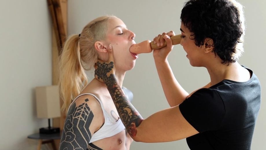 Babe with a big ass Cam Damage has a BDSM session with a short-haired lesbian