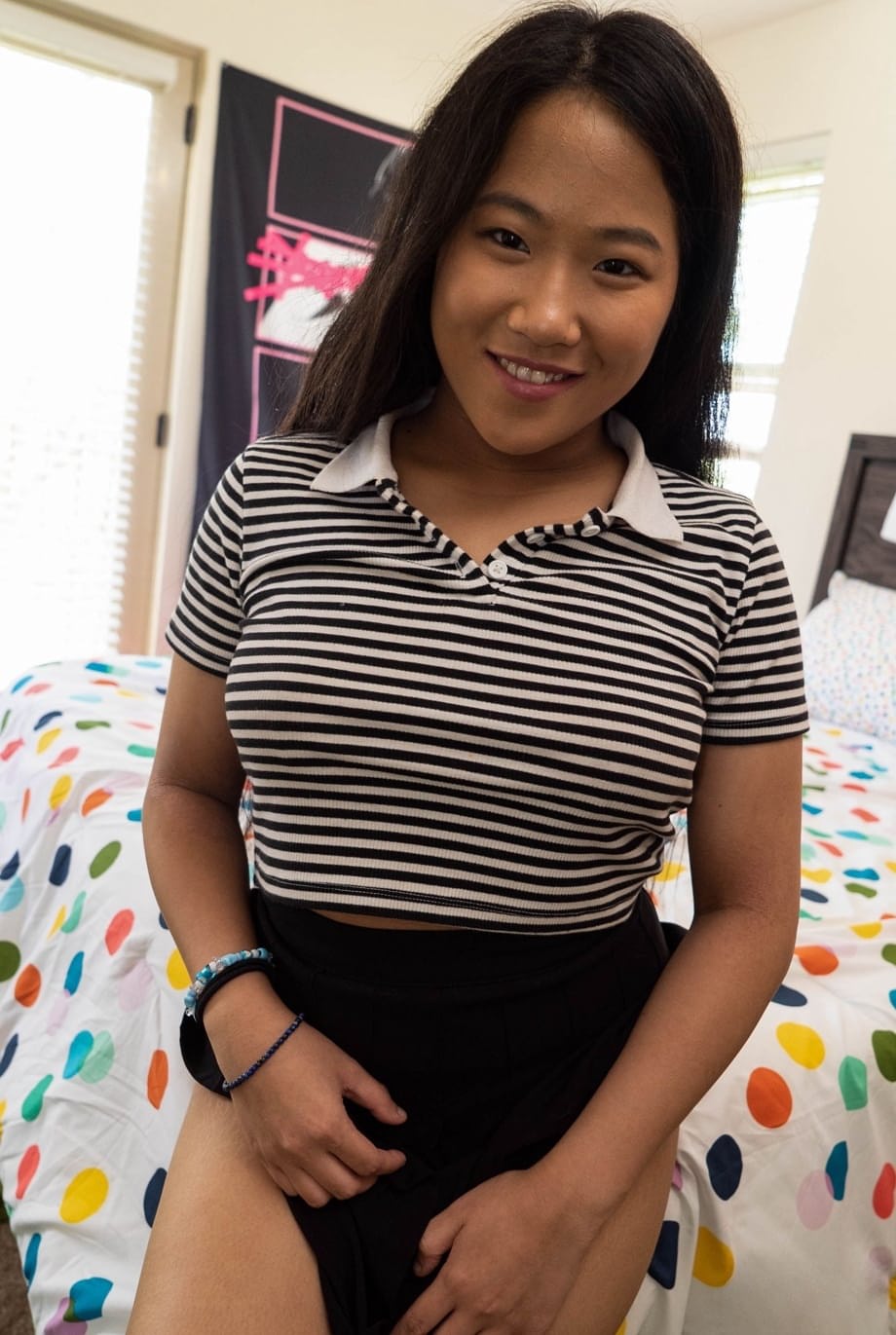 Alona Bloom flaunts her perky tits and smooth shaved mound in a tantalizing Asian striptease - 3