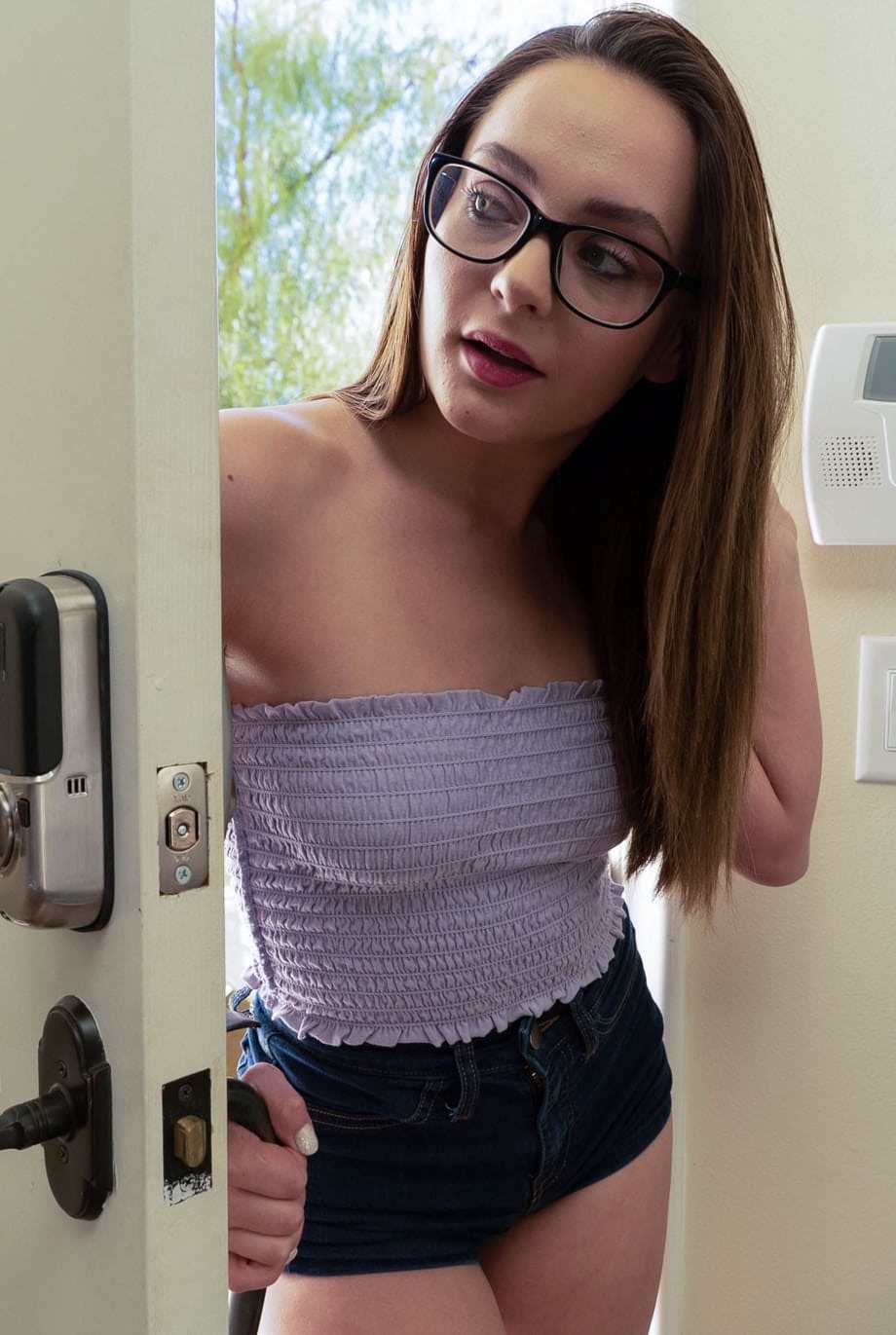 Nerdy brunette Aften Opal mercilessly rides stepbro’s thick black cock - 1