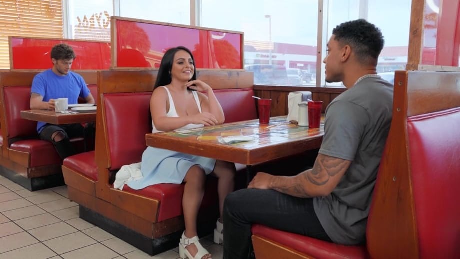 Ebony doll with big tits Nola Exico gets screwed and jizzed in a pubic toilet