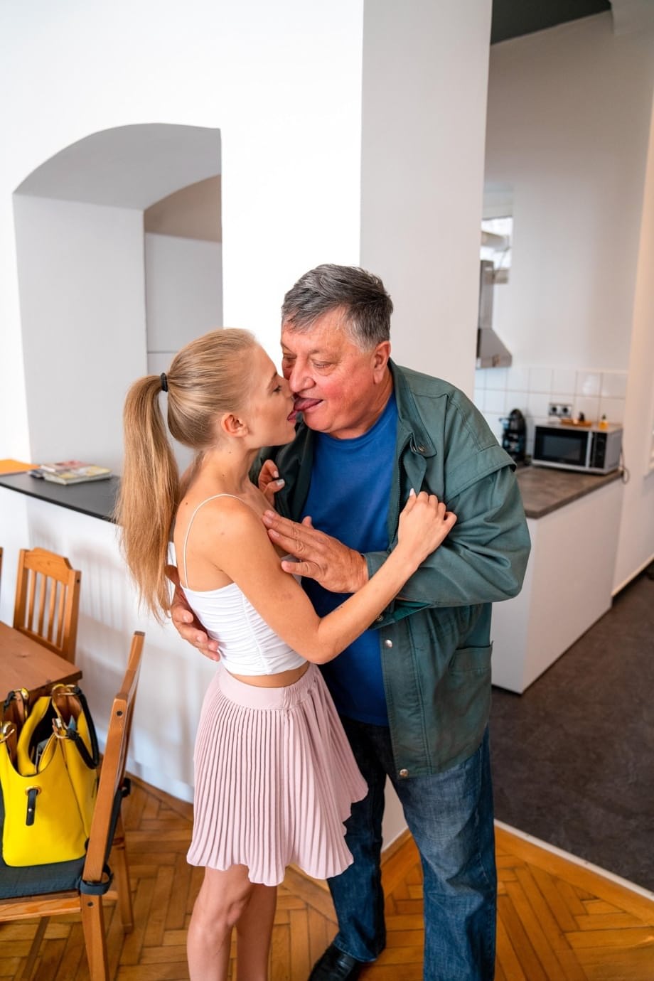 Bonnie Dolce tiny blonde teen rides nasty old postman cock - 8