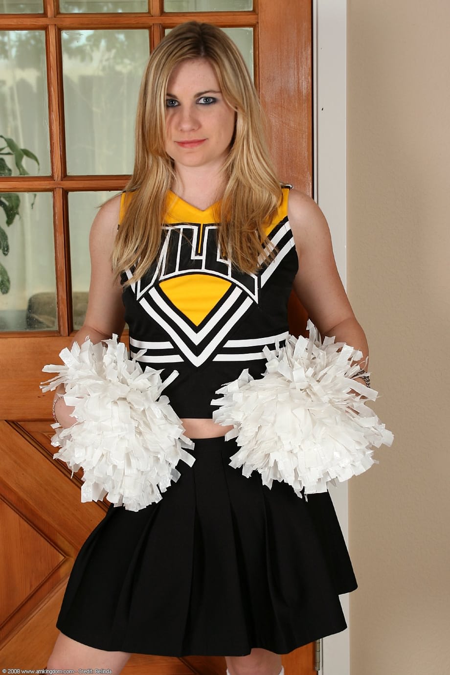 Hayden Night strips completely naked in knee-high socks clutching her shiny pom-poms - 1
