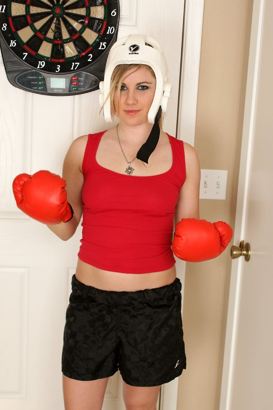 Hayden Night strips down, keeping on her helmet and boxing gloves - 2
