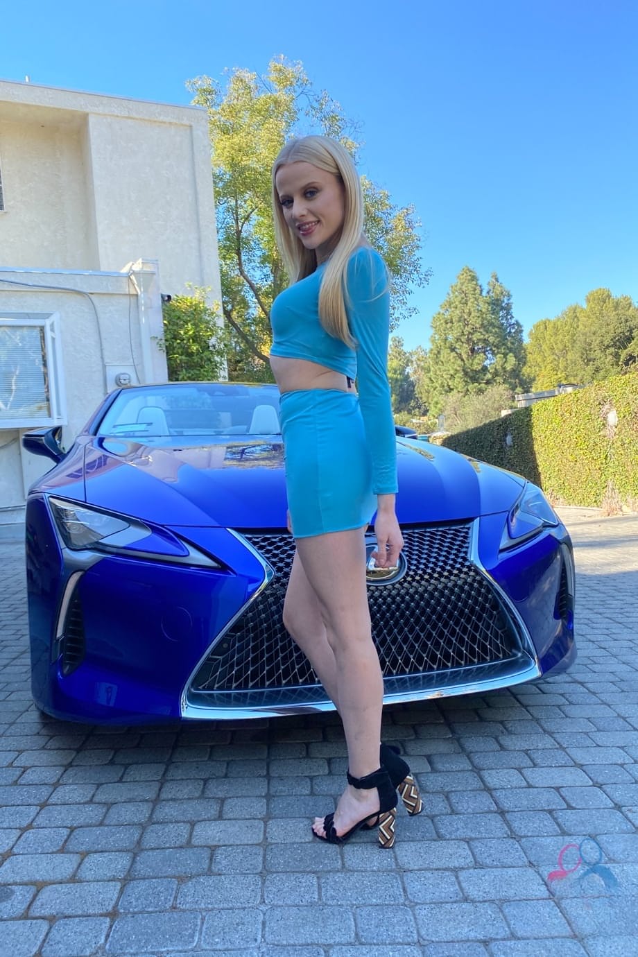Stunning blonde Paris moans as she finger fucks her juicy pussy sprawled on car hood - 1