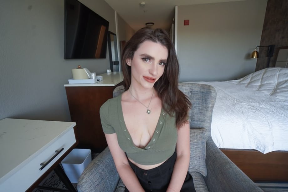 Lovely brunette Mila Taylor gives a hung stud a POV CFNM blowjob