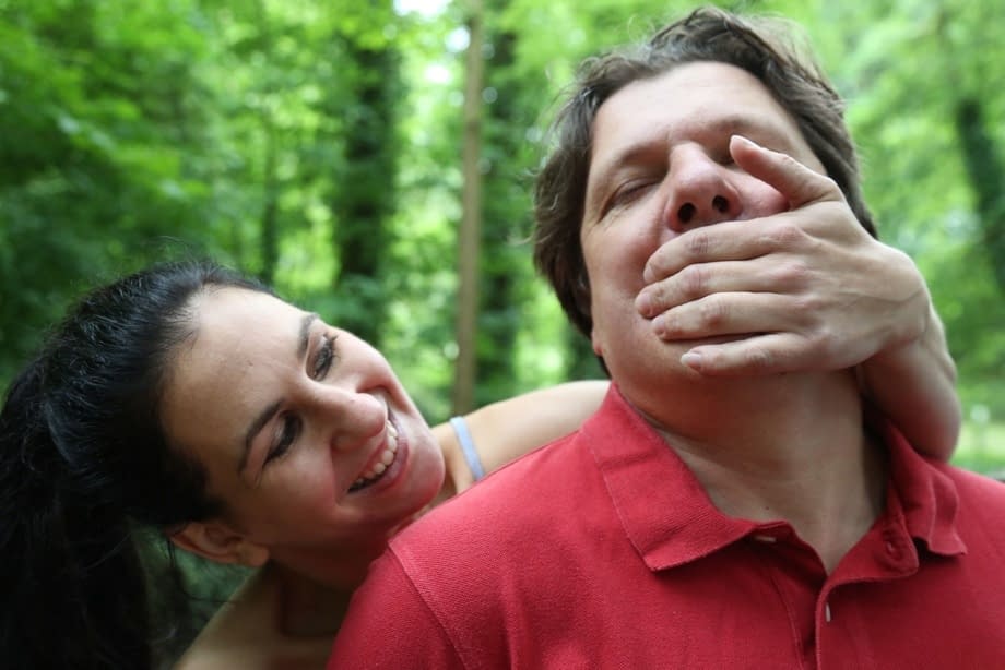 German females Miss Liesje and Sonja World share a stiff dick in the woods