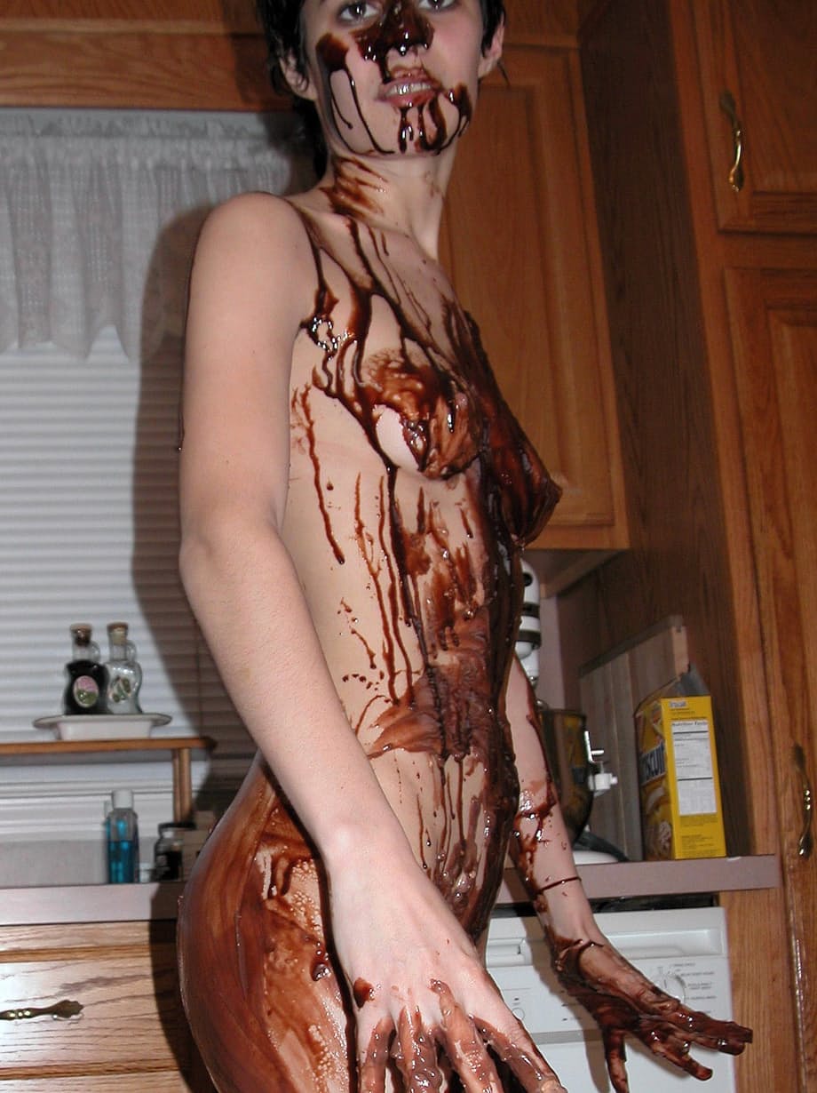 Roxanne and her playful lesbian lover sensually coat bodies in silky chocolate desire - 9