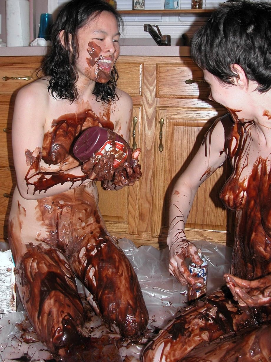 Roxanne and her playful lesbian lover sensually coat bodies in silky chocolate desire - 12