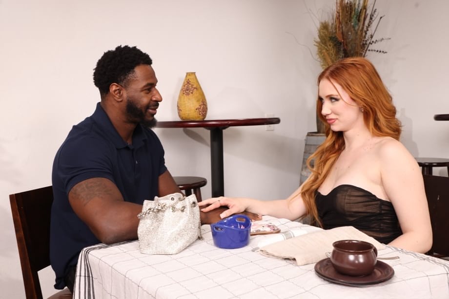 Busty redhead Madison Morgan rides big black cock until cum fills her hungry mouth - 5