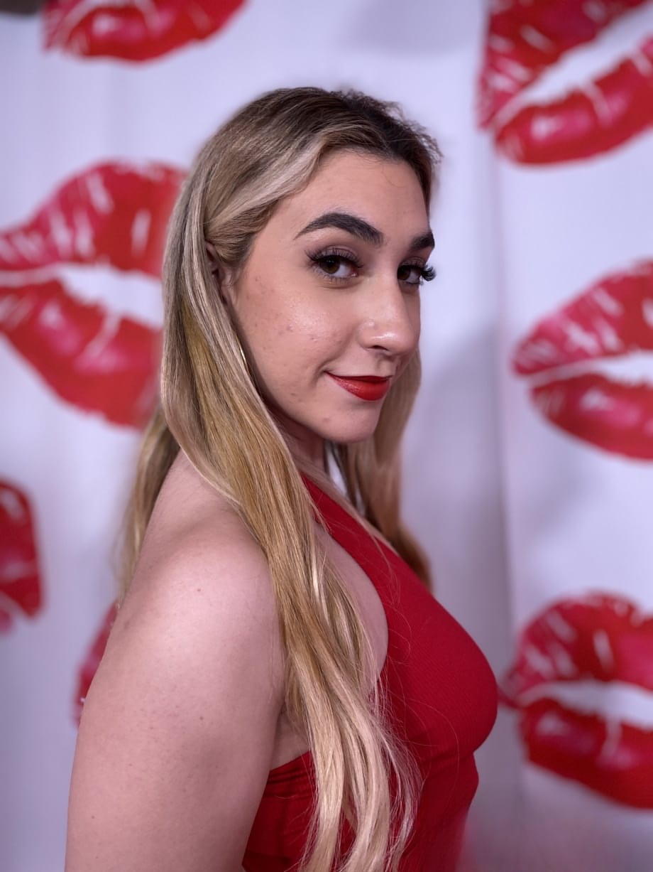 Sexy blonde Lexi Grey teases in red lingerie & gives a ball sucking POV BJ
