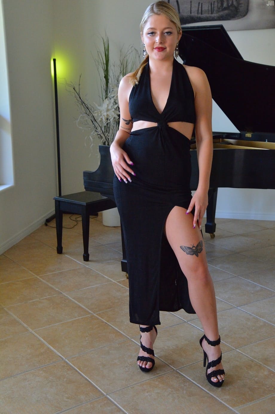 Naked Jill Taylor pleasures herself with a thick white dildo on the grand piano - 6