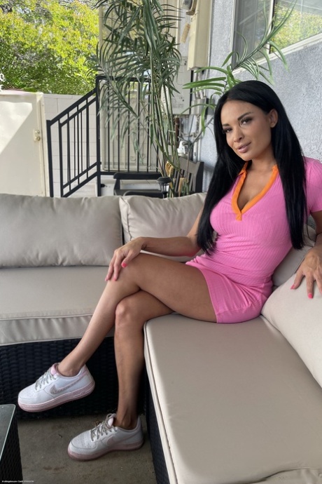 Anissa Kate strips naked seductively, spreading her pink trimmed pussy - 6