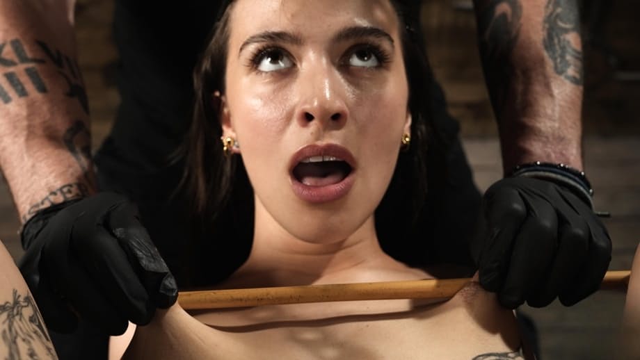 Caucasian sex slave is penetrated while in bondage by a kinky old man