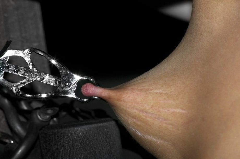 Ariel X sufre un bondage con metal mientras sus pechos pequeños reciben pinzas intensas para los pezones. - 10