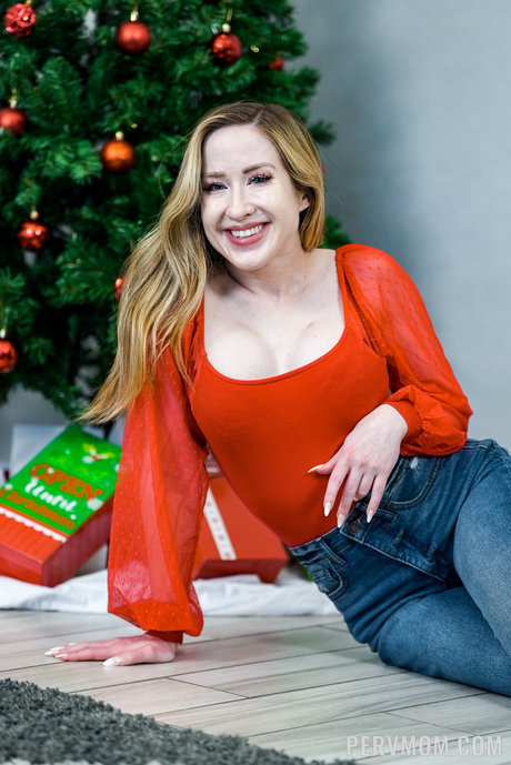 La impresionante Alaina Taylor con lencería navideña revela seductoramente sus grandes tetas y se entrega al placer con un servicio bucal experto - 13