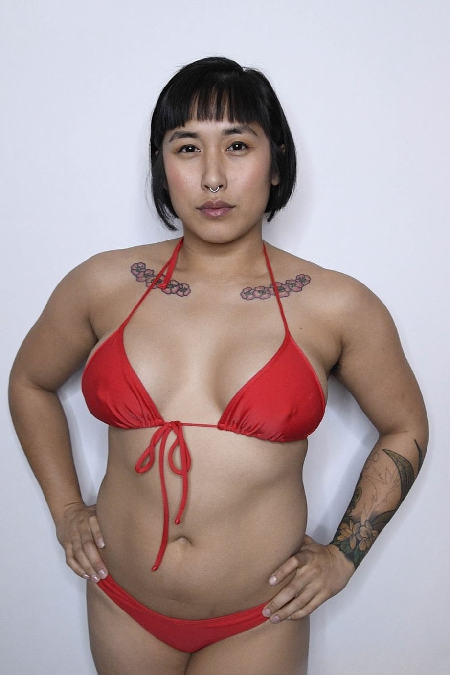 Busty Asian femdom Mia Little thrusts her strapon deep inside a writhing submissive in an intense, sweaty wrestling match - 1