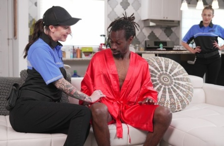 Slutty security guard Nikki Zee has interracial hardcore sex with a black man