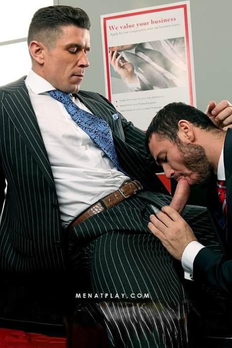 Landon Conrad Raw Muscle pounding between two suited gay bodybuilders - 9