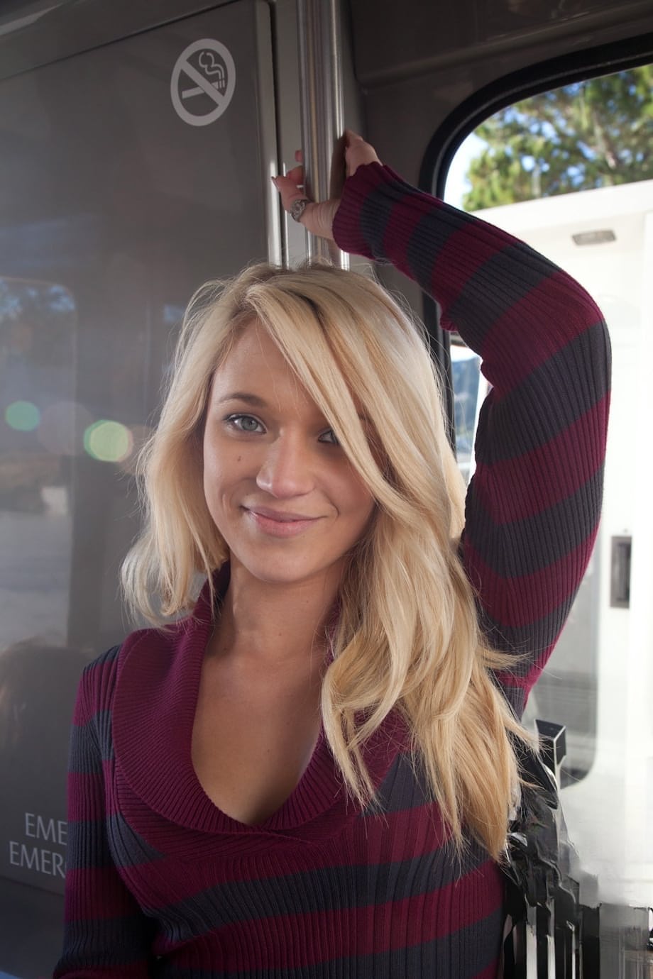 Platinum blonde teen Tegan Summers poses & flashes her cute boobs in public