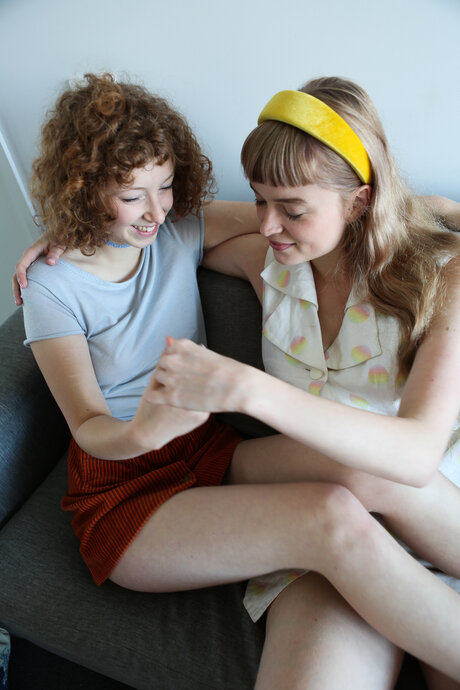 Laney Day and Sondrine devour each other's pink slits in steamy lesbian couch sex - 4