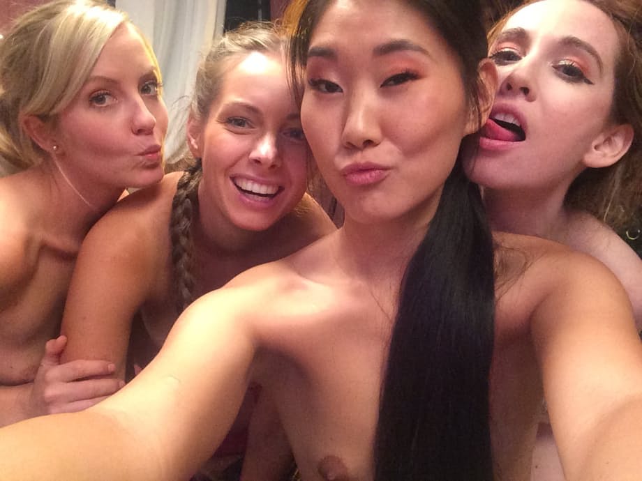 Amba and lesbian friends Kinuski Katana Sicilia strip bare for intense amateur foursome fuckfest - 20
