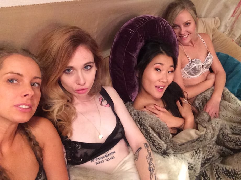 Amba and lesbian friends Kinuski Katana Sicilia strip bare for intense amateur foursome fuckfest - 21