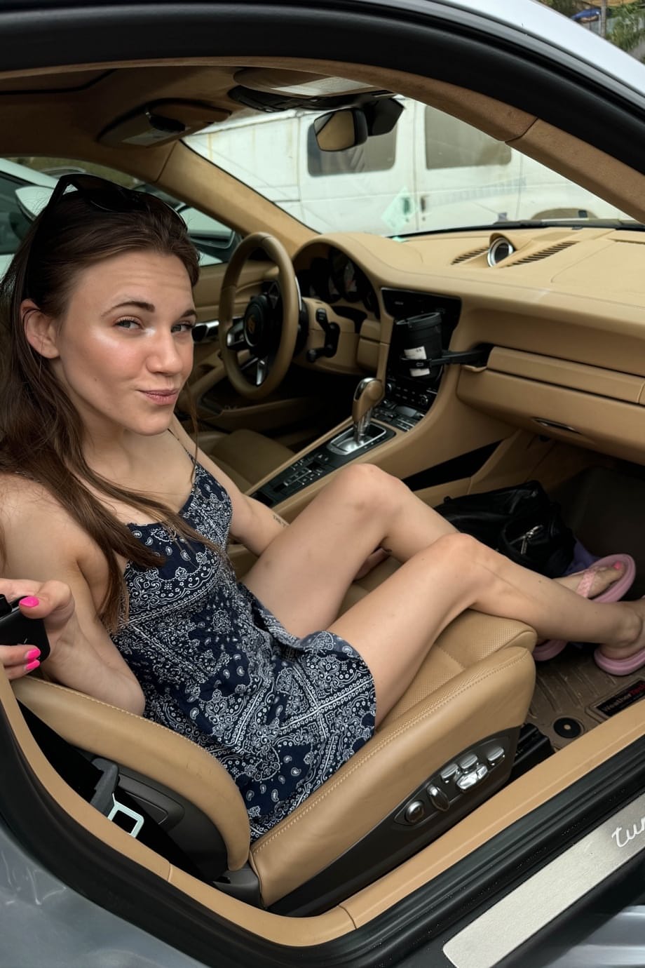 Cute naked Rose Carter riding passenger seat teasing her pretty pussy - 17