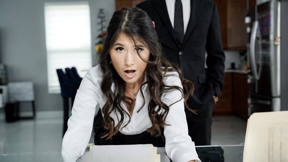 Office slut Charlotte Mae receives explosive cumshots deep inside her tight teenage cunt - 9