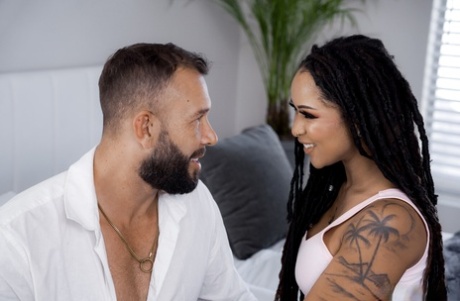 Cali Sweets erotic tattooed milf strips teasing solo then gets ravaged hard - 11