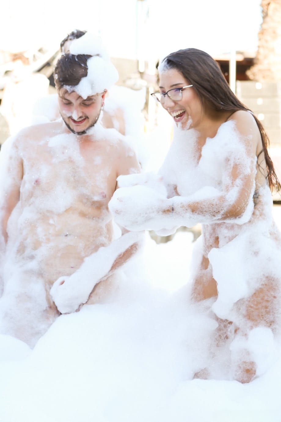 Francesca Palma leads naughty babes in explicit outdoor bubble-bath group sex - 18
