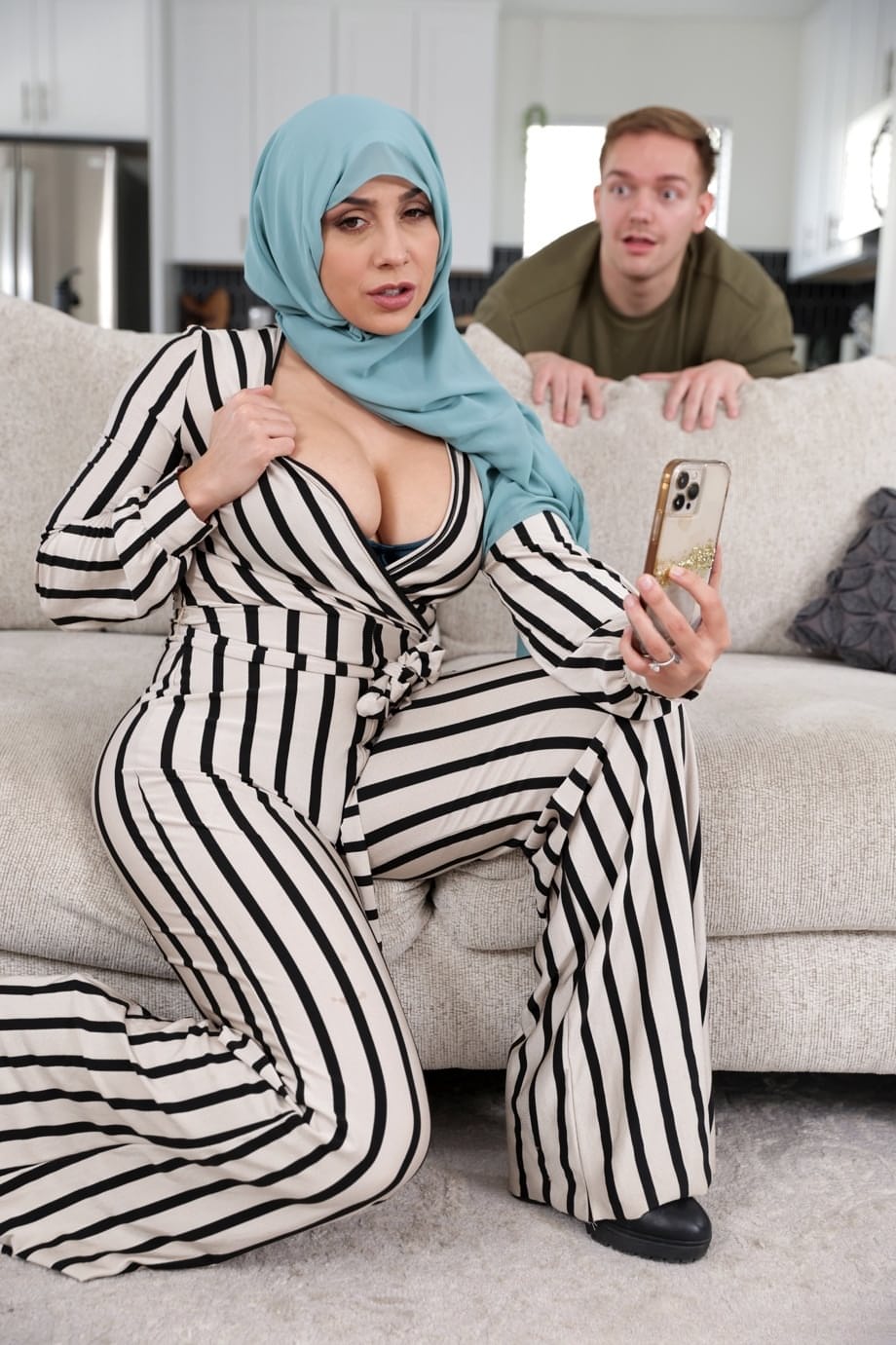 Lilly Hall Arab cougar with hijab shows off busty body getting pounded and creampied - 1