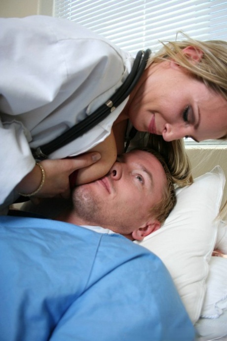 Sexy blonde nurse Harmony Rose draining her patient with an intense blowjob then riding him wildly - 3