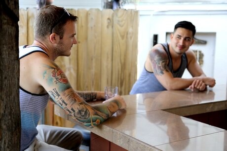 Hunter Vance and Christian Wilde cram their massive cocks together in steamy locker-room pounding - 1