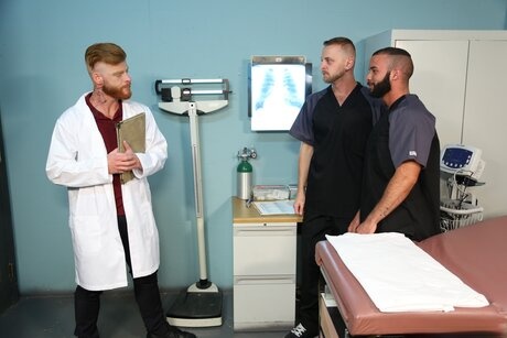 Doctor Bennett Anthony has a spit roasting anal threeway with a gay couple