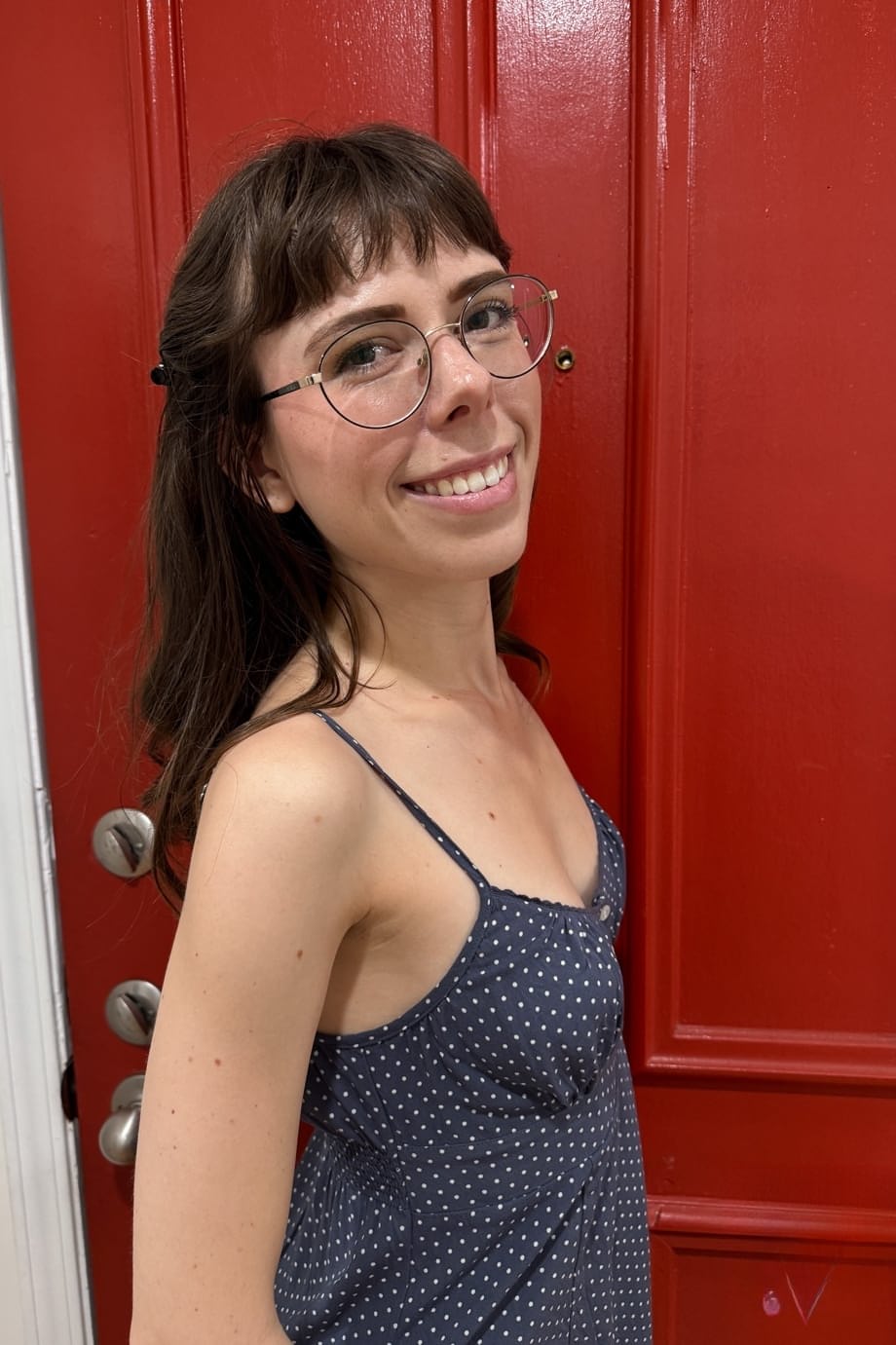 Female amate Krystal Palmer exposes her pussy and butt while wearing glasses