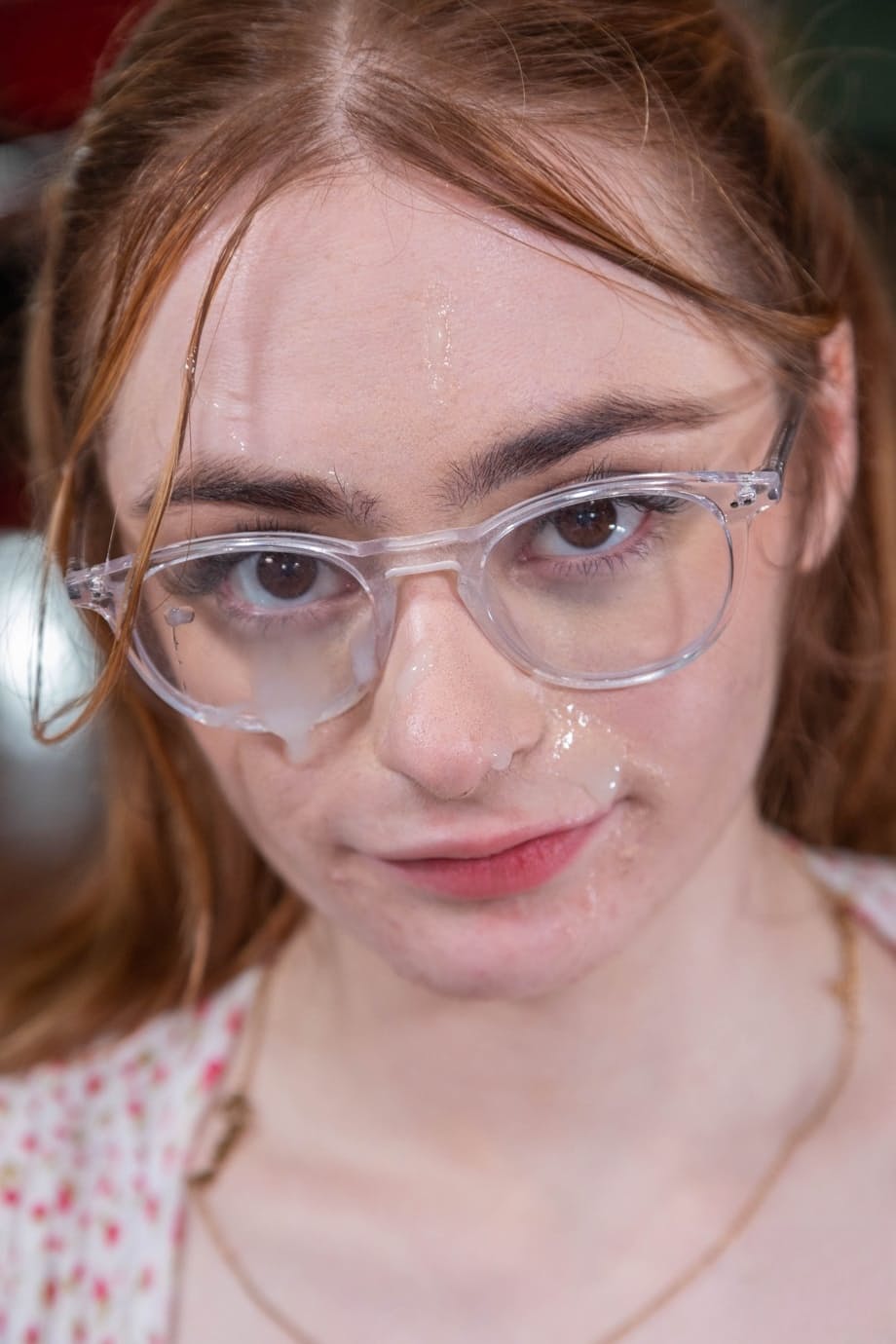 Barely legal girl Reese Robbins concludes POV sex with cum on her glasses