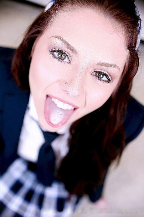 Petite coed Megan Sage gets a mouthful of cum during the course of POV sex