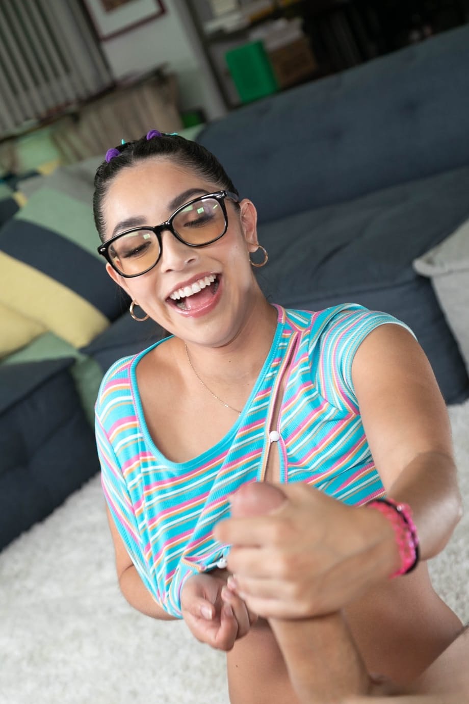 Petite Latina Madison Wilde in glasses gives a passionate POV blowjob - 7