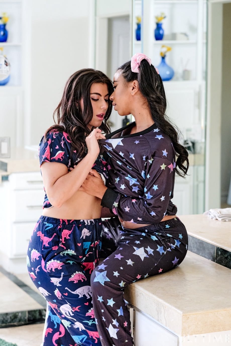 Gal Ritchie and Ameena Green ride strapon hard on kitchen counters - 3
