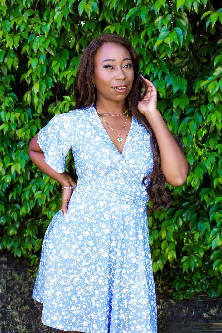 Black chick Mocha Menage poses outdoors before banging her stepson